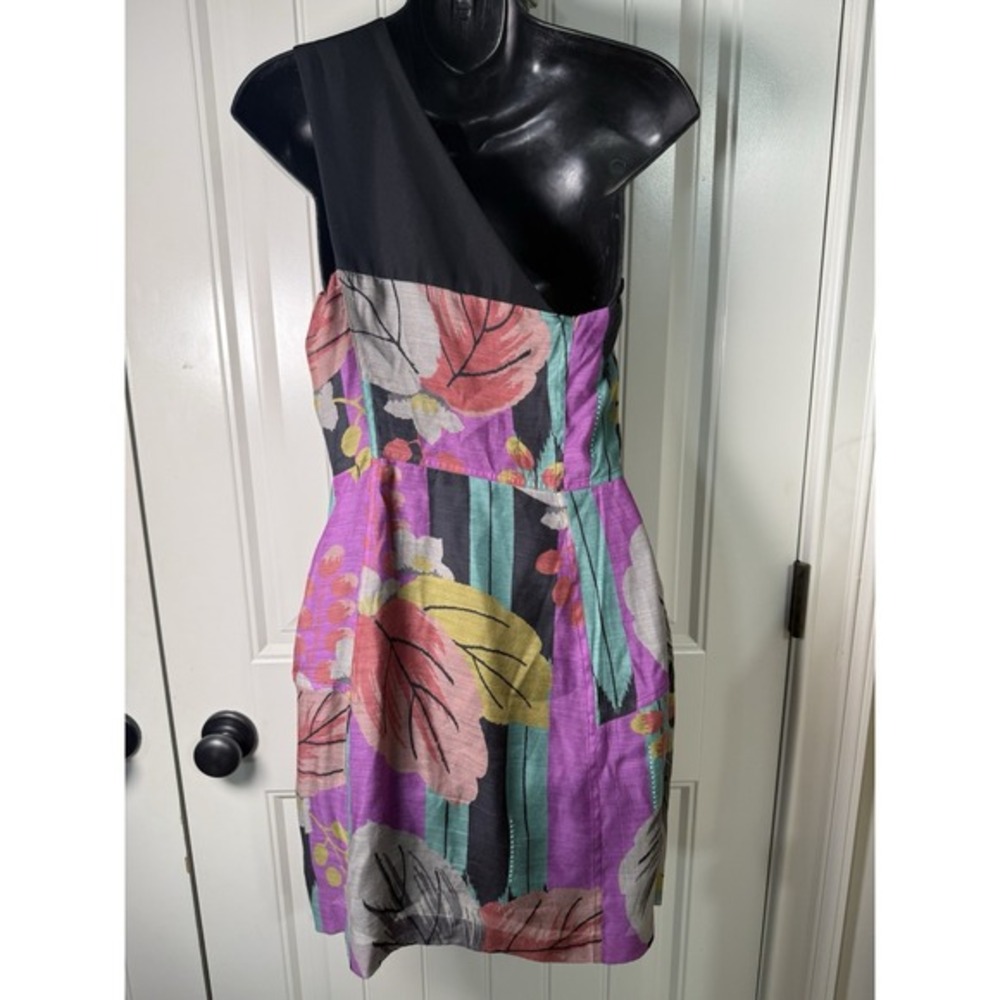 Sari Gueron‎ Silk Blend Dress Womens 4 Abstract Floral Cocktail Sheath Art - Picture 4 of 12